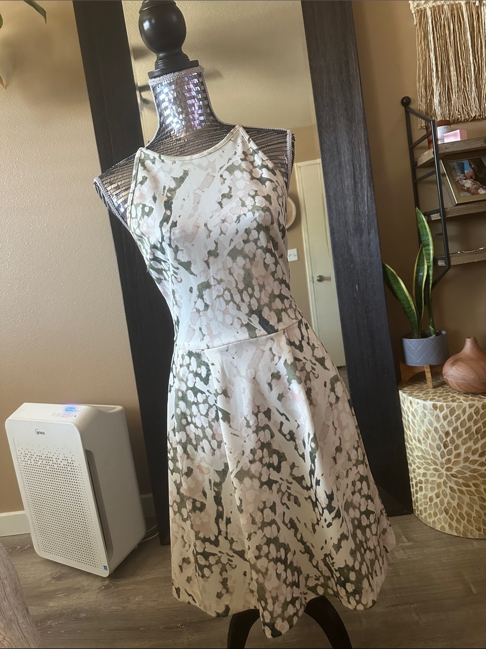 Mossimo Supply Co. Green & Cream Halter A-Line Midi Dress